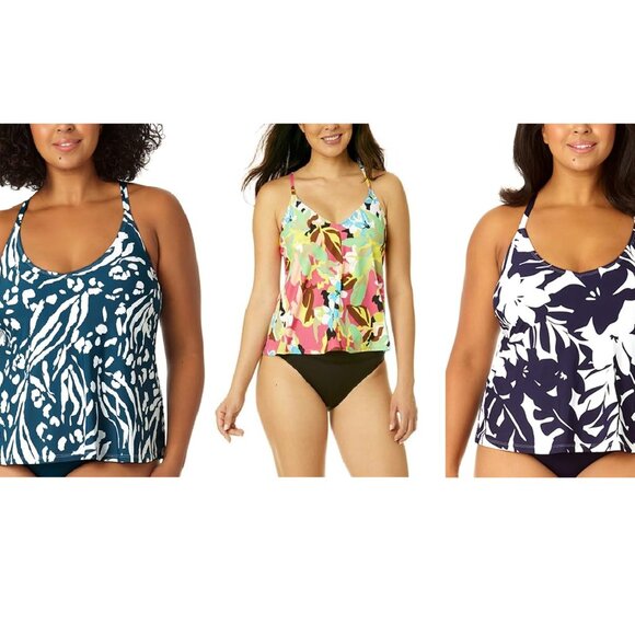 NWT Anne Cole Women's Easy Tri Tankini Top Multicolor Sizes XS-18W $80 LLL250 - Picture 1 of 7